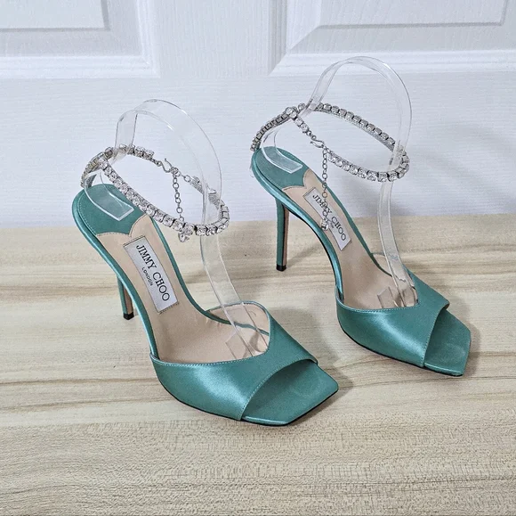 Jimmy Choo Saeda 100 Satin Crystal Embellished Sandals Size 39/9 - Picture 16 of 16